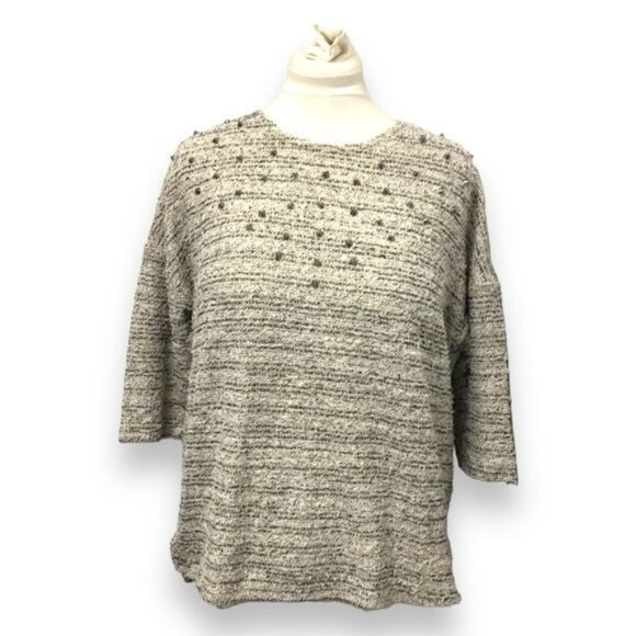 H&M Women’s Half Sleeve Crew Neck Speckled Knit Spike Studded Sweater, Size M - Picture 1 of 9